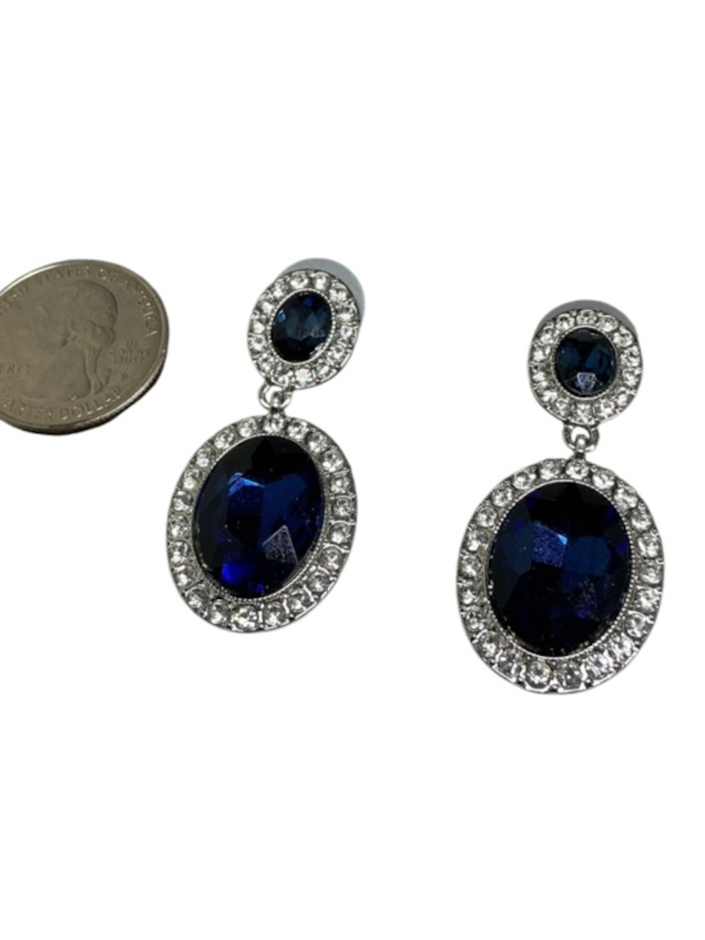 Monet Silver Tone Sapphire Dangle Drop Earrings – Elegant Statement Design